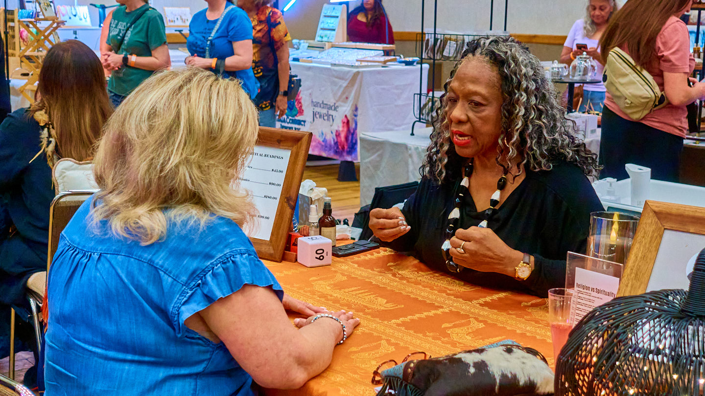 Personal conversation in the expo aisle at the Grapevine Wellness Expo, October 10–11, 2026.