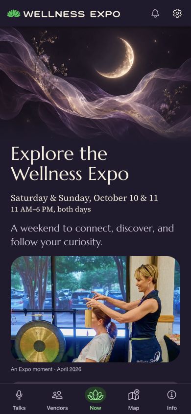 Expo Companion Now screen with its moonlit artwork and show information